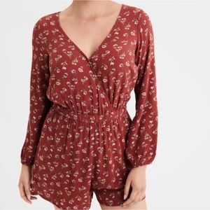 AE Floral Rust Orange Long Sleeve Short Romper